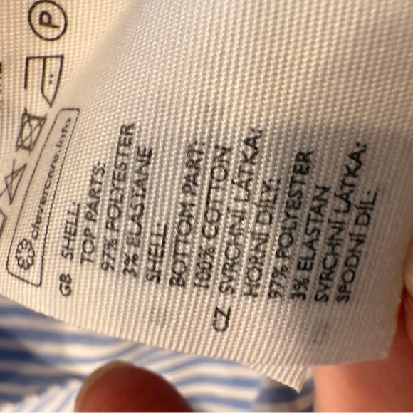 COS Women’s Striped Accent Mixed Media blue /white Sweater Top Sz M NWOT - Picture 10 of 11